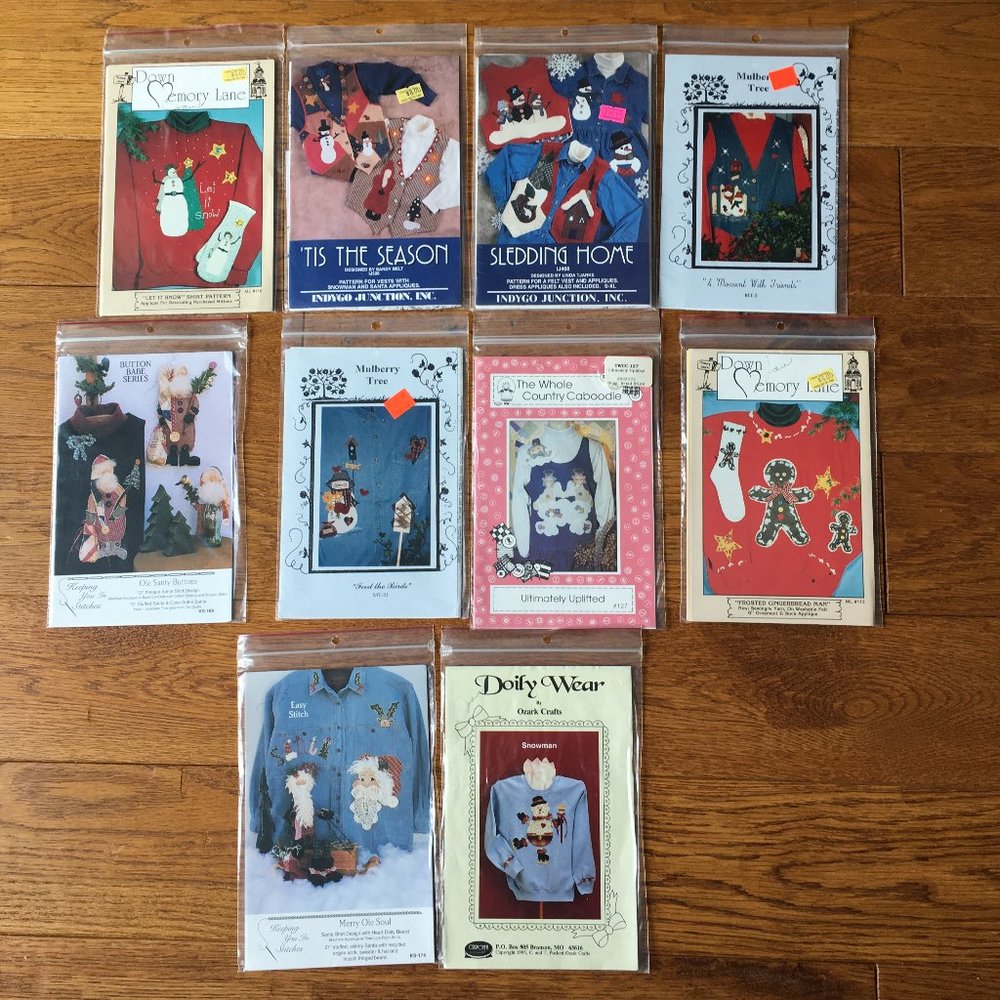 Lot of 10 Crafts Sewing Applique Christmas Santa Snowman Angel Patterns 1990's